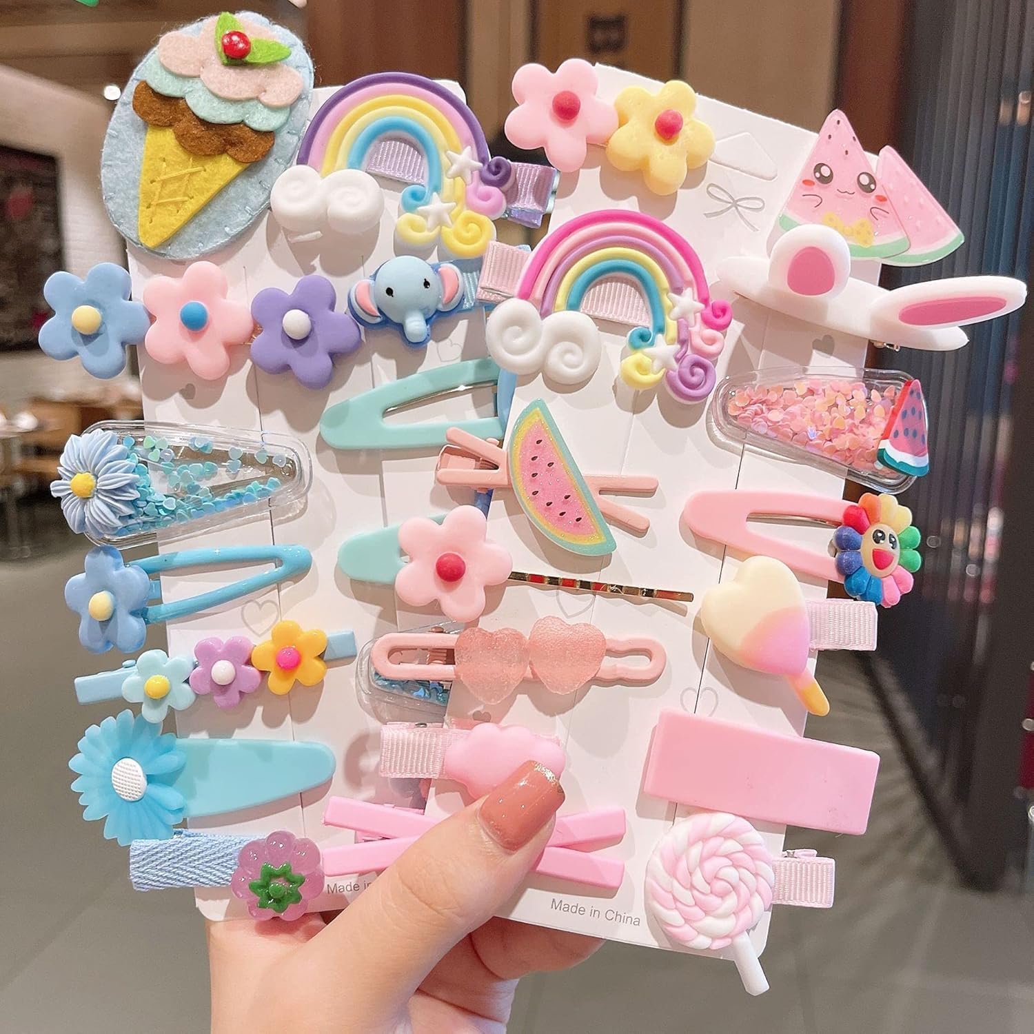 Cute Hair Clips Set for Kids (Pack of 28 Pieces) | Cartoon Rainbow Flower Fruit and Animal Hairpins Kit | Aesthetic Pastel Pink Yellow and Purple Alligator Hair Clamps Styling Accessories Combo for Baby Girls and Toddlers-image-17