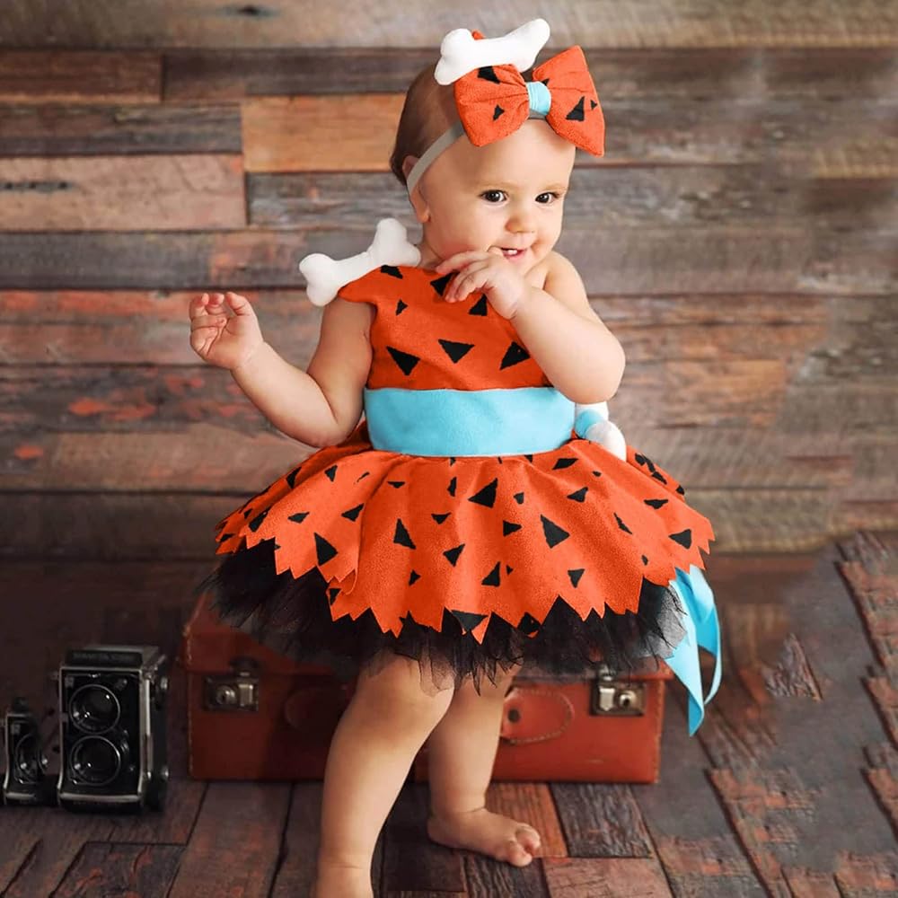 Costume Cavernicolo Flintstones Per Bambina - Tutu Con Osso E Fascia, Per Halloween E Carnevale