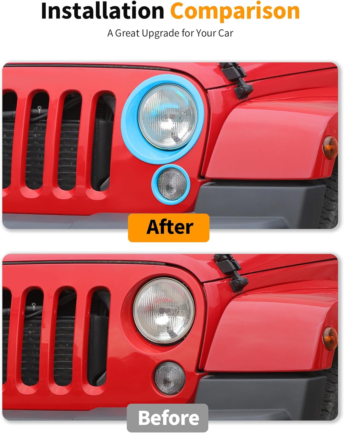 Hoolcar Headlight Bezels Headlight Cover Trim & Front Turn Signal Light Trim Cover Fit for Jeep Wrangler JK JKU 2007-2017, Exterior Accessories, Blue