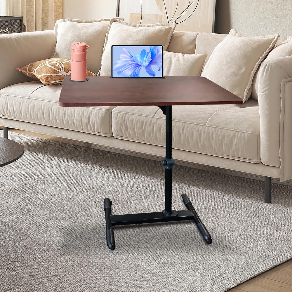 Eosprim Mesita de Noche Médica de Altura Ajustable, Mesa Auxiliar Escritorio con Ruedas Regulable, Mesa Cama para Ordenador Portatil Oculto, Mesita Auxiliares Comer Madera Plegable Sofa