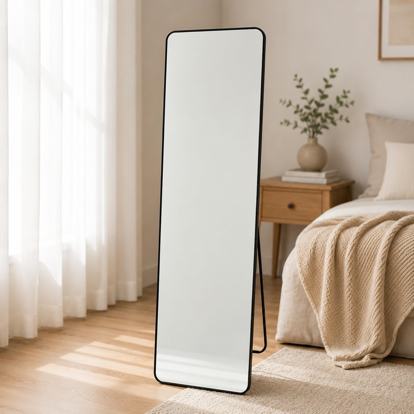 Gr8 Home Full Length Mirror 150x40cm Freestanding Bedroom Dressing Mirror with Black Aluminium Frame