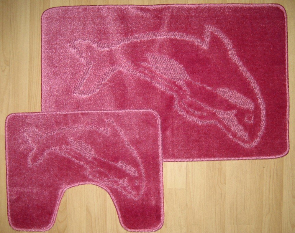 Artistic Fashionista 2Pcs Luxury DOLPHIN DESIGN Bath Set Non Slip and Absorbable 100% Polypropylene Washable Pedestal Mat and Bath Mat Bathroom Rug (Dusty Pink)