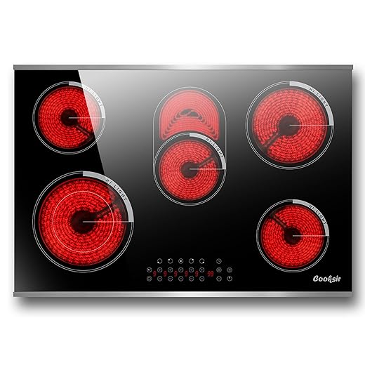 Electric Cooktop 30 Inch - 5 Burner Electric Stove Built-in(29.13"x19.3") 8400W High Power, 30 In Ceramic Stove Touch Control with Timer, Safety Lock, Glass Metal Frame, 220-240V Hard Wired