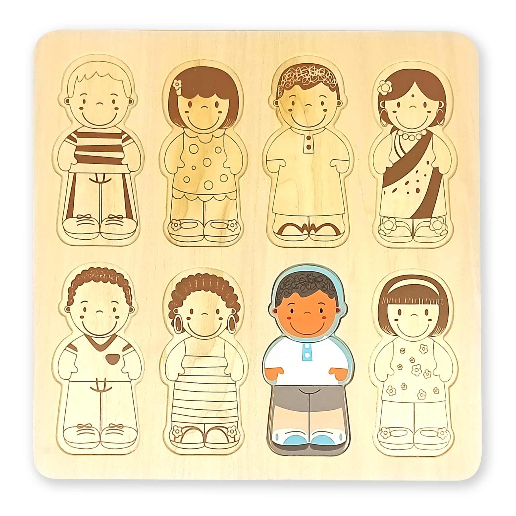 Multicultural Wooden Jigsaw Puzzle for Kids, Colourful, 24 pieces, 30 cm x 30 cm - Image 2