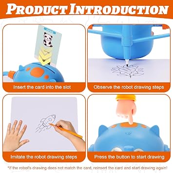 Drawing Robot for Kid Educational Drawing Robots Toy with 100 cards Interactive Educational Toy for Children Montessori Painting Learning Toy for Kids 3+ Blue