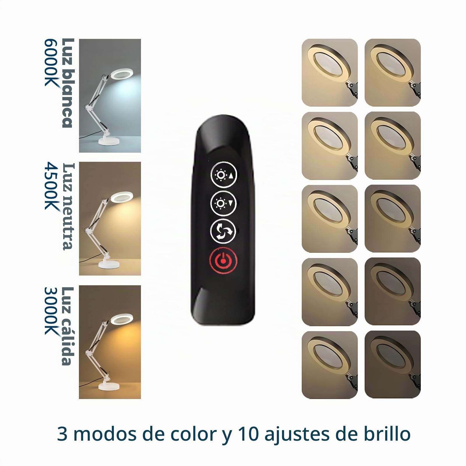 2 en 1 Lupa con Luz y Soporte,Lámpara de Escritorio,con Lupas de 5X,10 Niveles de Brillo Ajustables, Brazo Giratorio Ajustable,para Cosméticos, Práctica Artesanal, Ayuda a La Lectura, Lupa