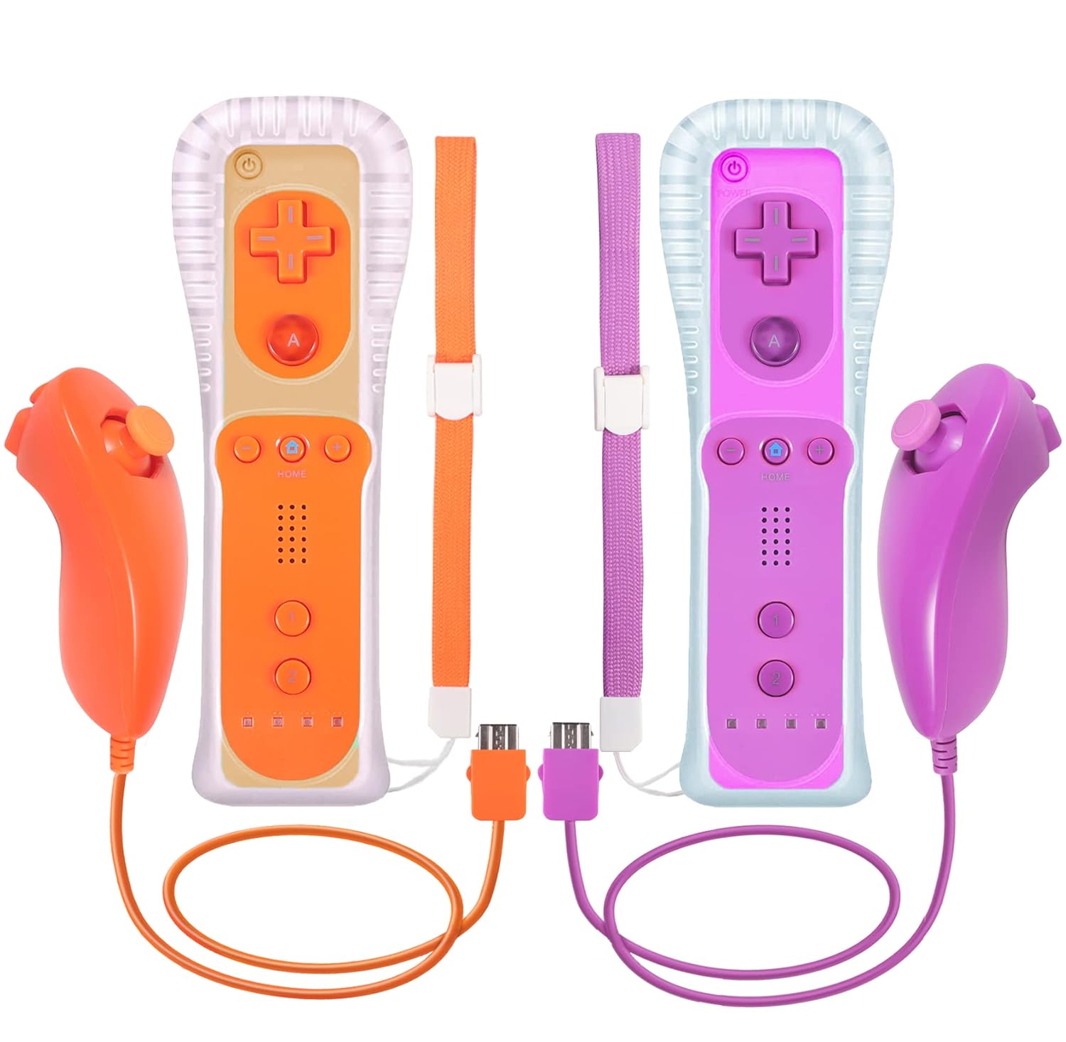 Dliaonew 2 Psck Remote Controller and Nunchuck for Wii/Wii U Console, Gamepad with Silicone Case and Wrist (New Orange and Purple)