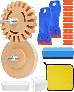 35Pcs Eraser Wheel Kit, Adhesive Remover Wheel for Automotive Car Sticker, Vinyl, Rv, Vinyl Removal Tool, Scraper, Razor Blades, Car Sponge Wipe, Polishing Wax and Cotton Pads