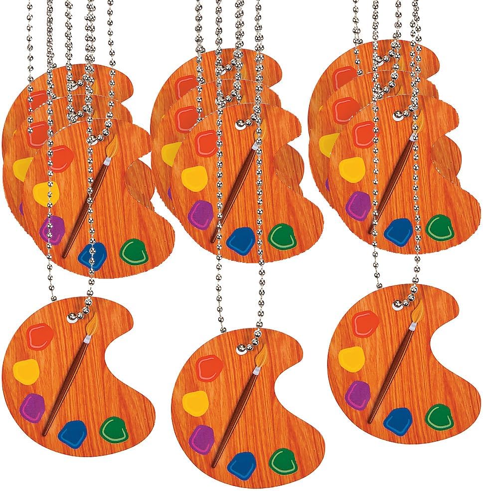 Fun Express Artist Paint Palette Necklaces - Paint Birthday Party Favors for Kids - Art Party Supplies - 12 pc