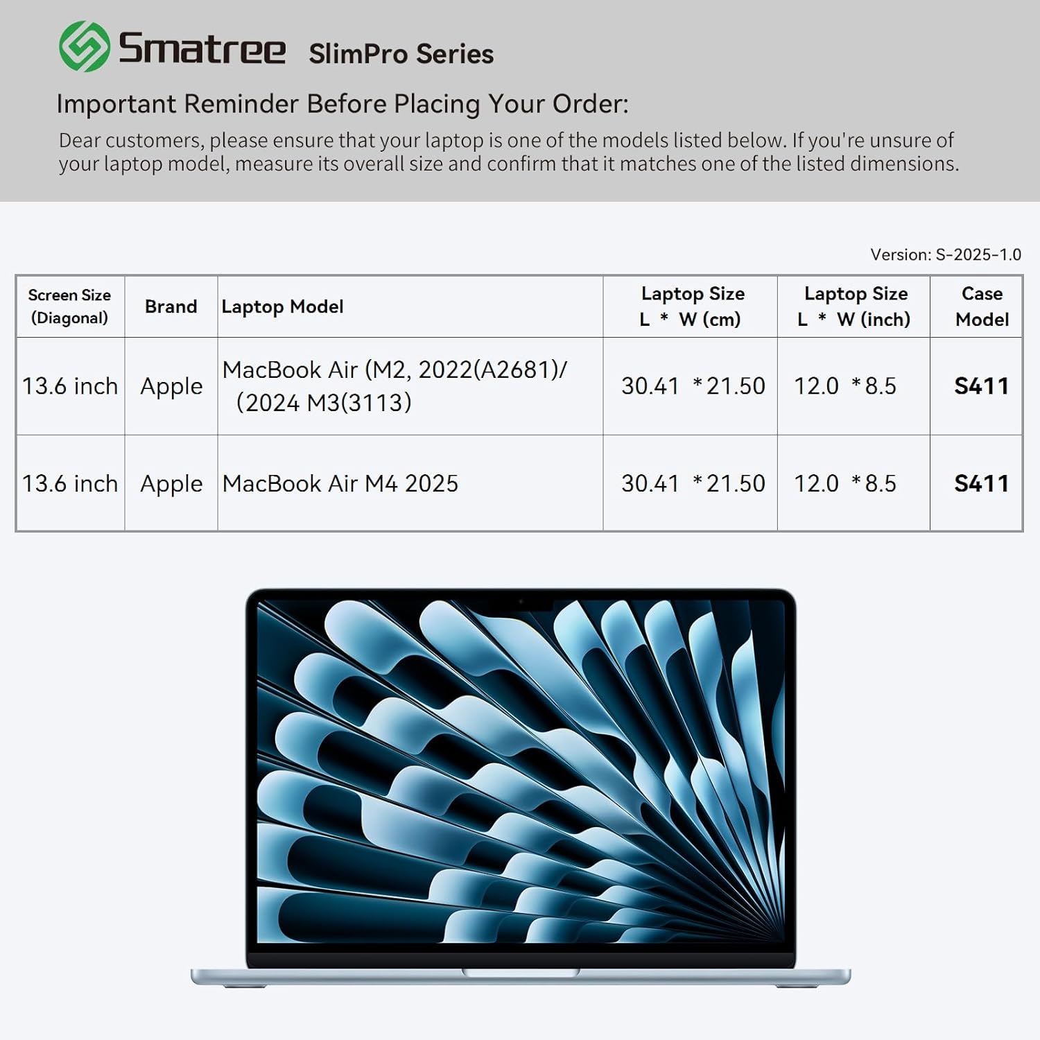 Smatree SlimPro Laptop Sleeve Case for 13.6 inch Apple MacBook Air M4 2025/M3 2024 A3113/M2 2022 A2681, Case with Swift-Access Pocket, Patented Super-Corner Design (S411)