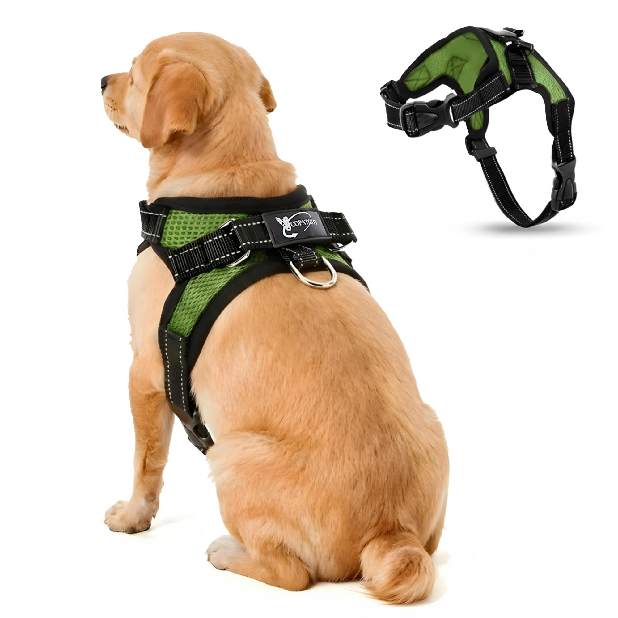 Arnés Reflectante Ajustable para Perro con asa, Malla cómoda y Suave para Todo Tipo de Clima, fácil de Poner para Perros pequeños, medianos y Grandes (Verde), Talla S