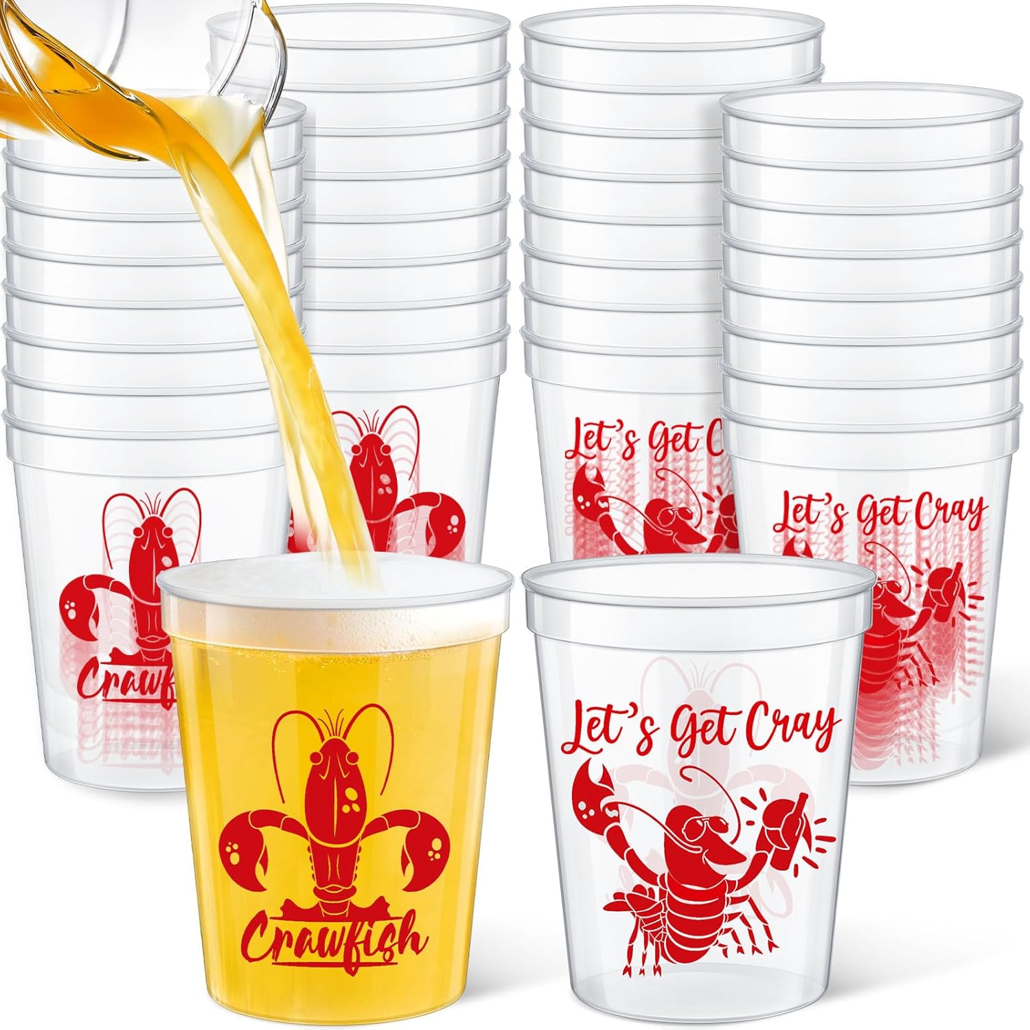 Funnymoom 24 Pcs Plastic Crawfish Cups 16 oz Reusable Thick Crawfish Boil Party Supplies Clear Drinking Cups for Birthday Lobster Seafood Party Decorations Favors Gift