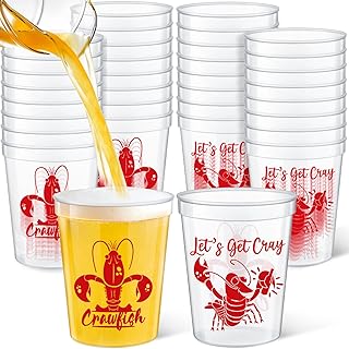 24 Pcs Plastic Crawfish Cups 16 oz Reusable Thick Crawfish Boil Party Supplies Clear Drinking Cups for Birthday Lobster Seafood Party Decorations Favors Gift