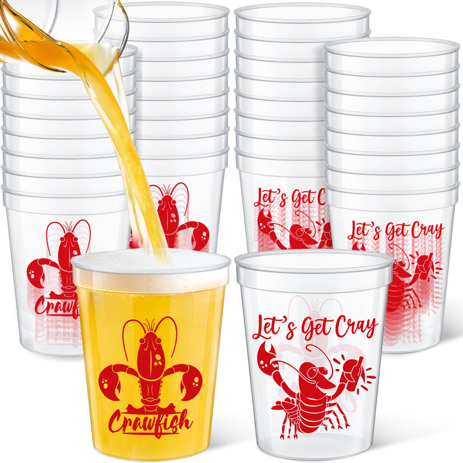Funnymoom 24 Pcs Plastic Crawfish Cups 16 oz Reusable Thick Crawfish Boil Party Supplies Clear Drinking Cups for Birthday Lobster Seafood Party Decorations Favors Gift
