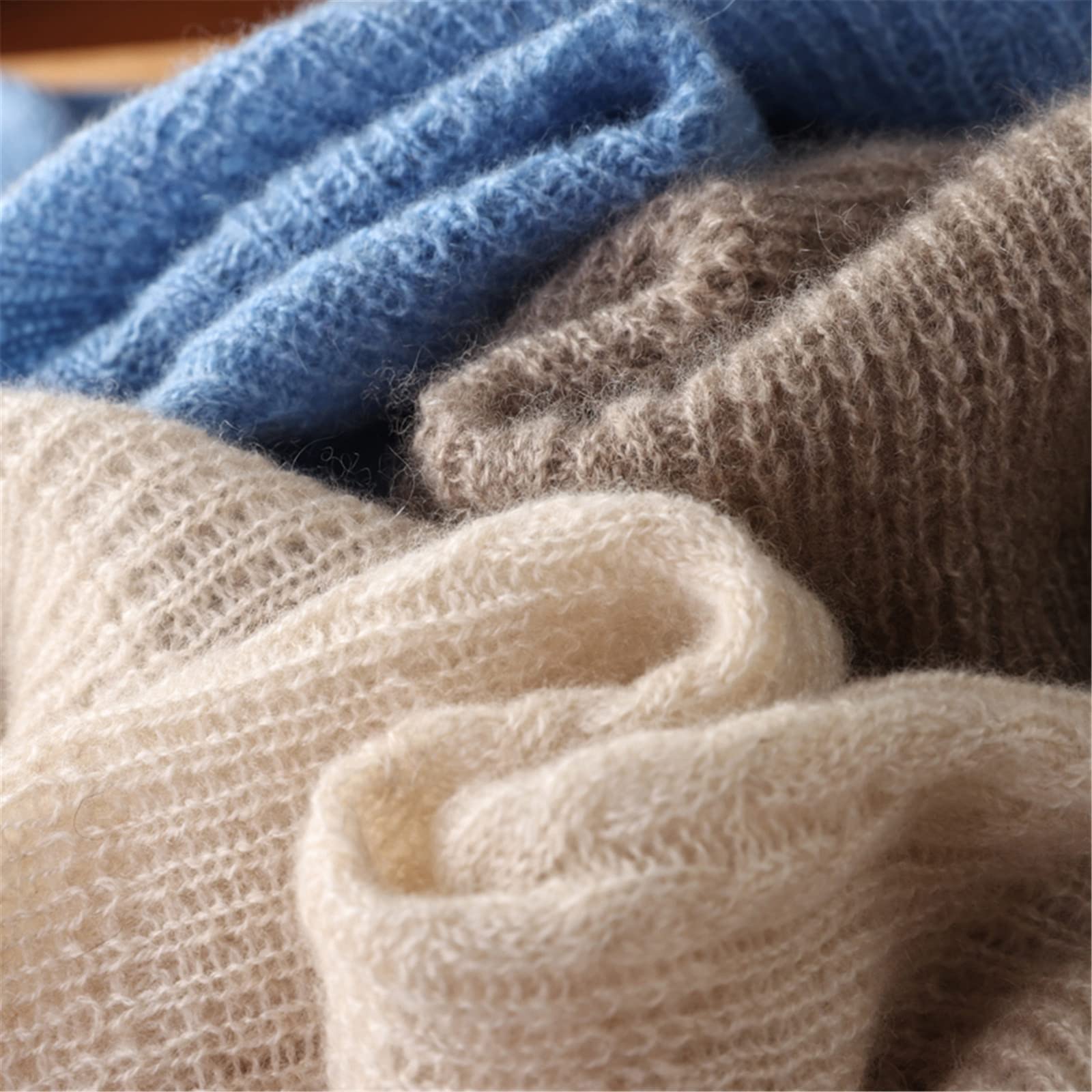 Kelsiop Primavera y otoño 100% suéter de cachemira de las mujeres suéter de cuello redondo casual de punto suelto de moda suéter cálido, azul, S