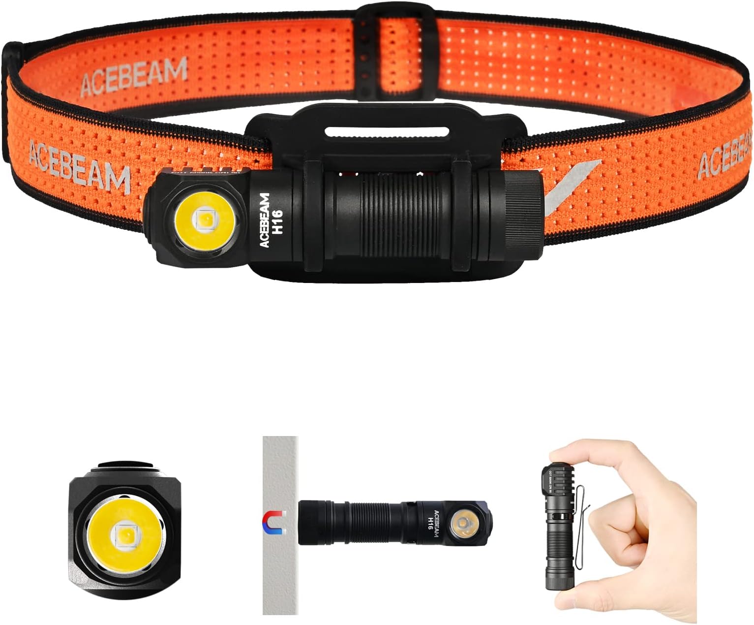 H16 650 High Lumens Rechargeable Led Headlamp Flashlight, EDC AA Right Angle Flashlight, Pocket Mini Small Flash Light with Clip, 519A 90+ High CRI Led Head Lamp with Headband kit (5000K)