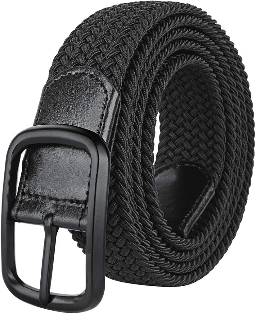 Bluecton Belt Elastic Stretch Woven Braided Belt for Men Women Plus Size Black Square Business Buckle : Clothing, Shoes & Jewelry