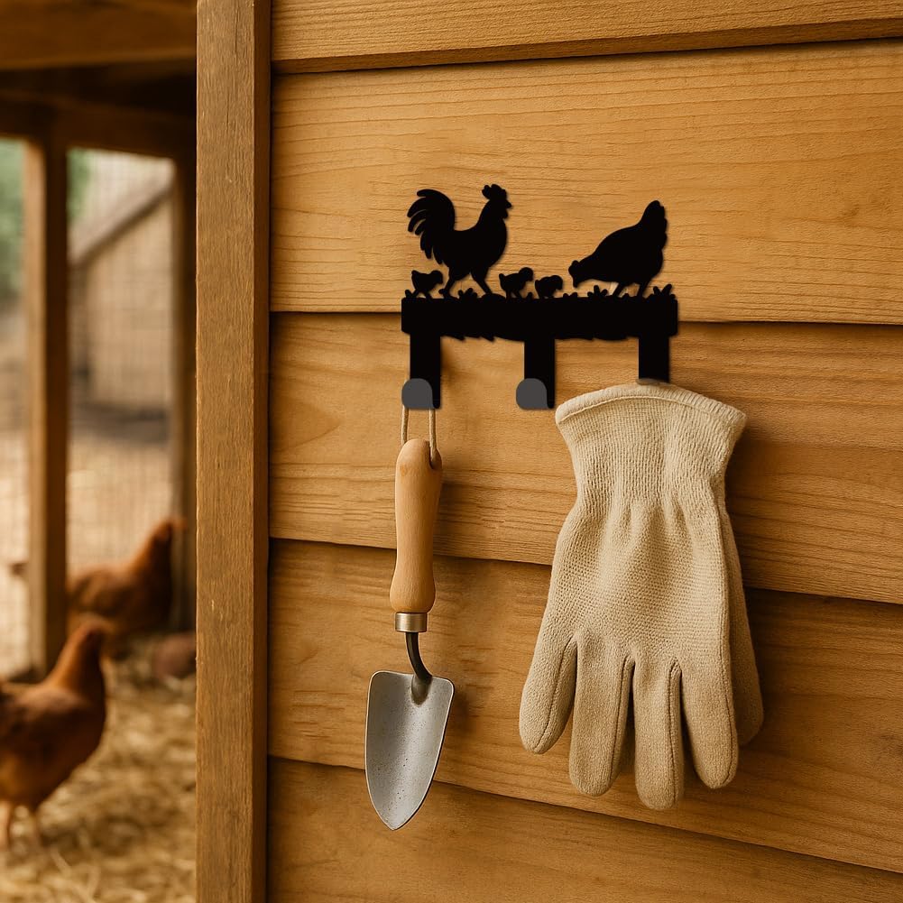 Chicken Key Holder for Wall, Small Iron Key Hooks Wall Mounted Keys Rack with 3 Hooks, Keys Hanger for Keyring Bag Dog Leash Storage House Kitchen Living Room Hall Decorative