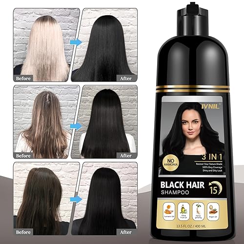 Miniatura 10 de Ivnil Champú de tinte para el cabello marrón oscuro, champú natural permanente 3 en 1, cobertura de cabello gris 100% para mujeres y hombres, sin
