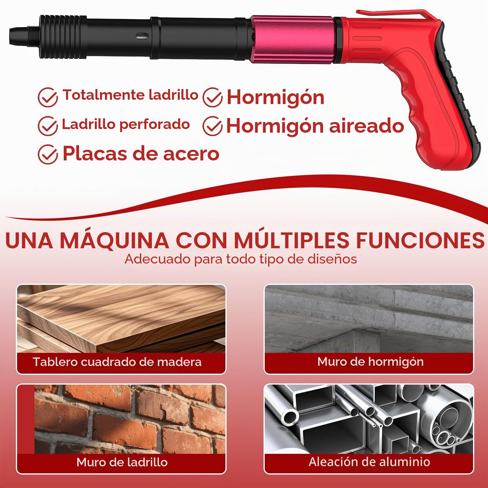 Pistola de clavos manual, mini pistola de clavos para hormigón, 5 velocidades, con 150 clavos redondos, 50 clavos para tornillos, pistola de clavos silenciosa para paredes de ladrillo, trabajo en