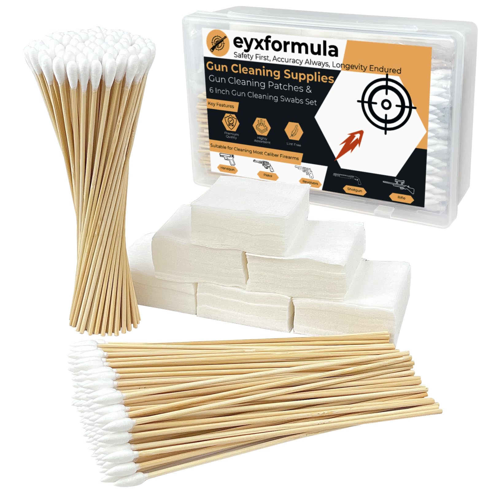 Gun Cleaning Supplies - Lint Free Gun Cleaning Patches and 6 Inch Gun Cleaning Swabs Kit - Fit for Most Caliber Firearms Cleaning