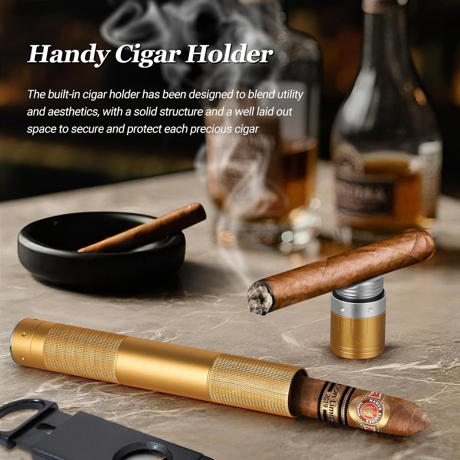 Cigar Tube, 4-in-1 Aluminum Alloy Cigar Tube with Built-in Cigar Punch, Hygrometer, Cigar Holder, Single Cigar Portable Travel Tube