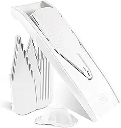 Börner Reston Lloyd Mandoline Slicer V1 (conjunto iniciante) • Cortador em V com 5 configurações de espessura e suporte de alimentos • Fatiador de cozinha ajustável para legumes e frutas • Cor: Branco