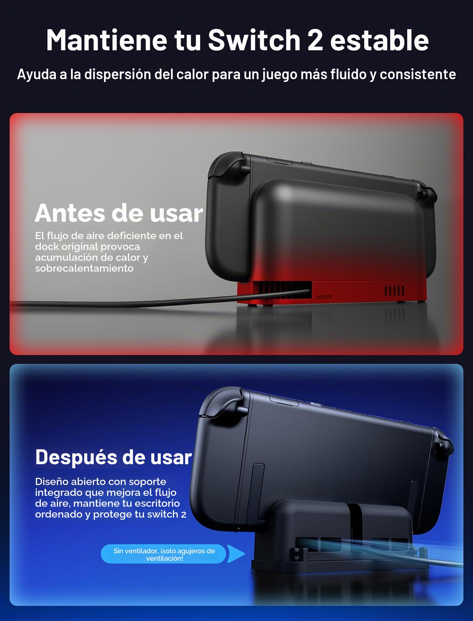 JSAUX Cable Extensor con Soporte para Dock de Switch 2, Extensión USB C de 35 cm, Carga Rápida y Datos 10 Gbps, Salida de Video 4K a 60 Hz, Función Dock 1:1, Ventilación Pasiva, para Fundas Gruesas