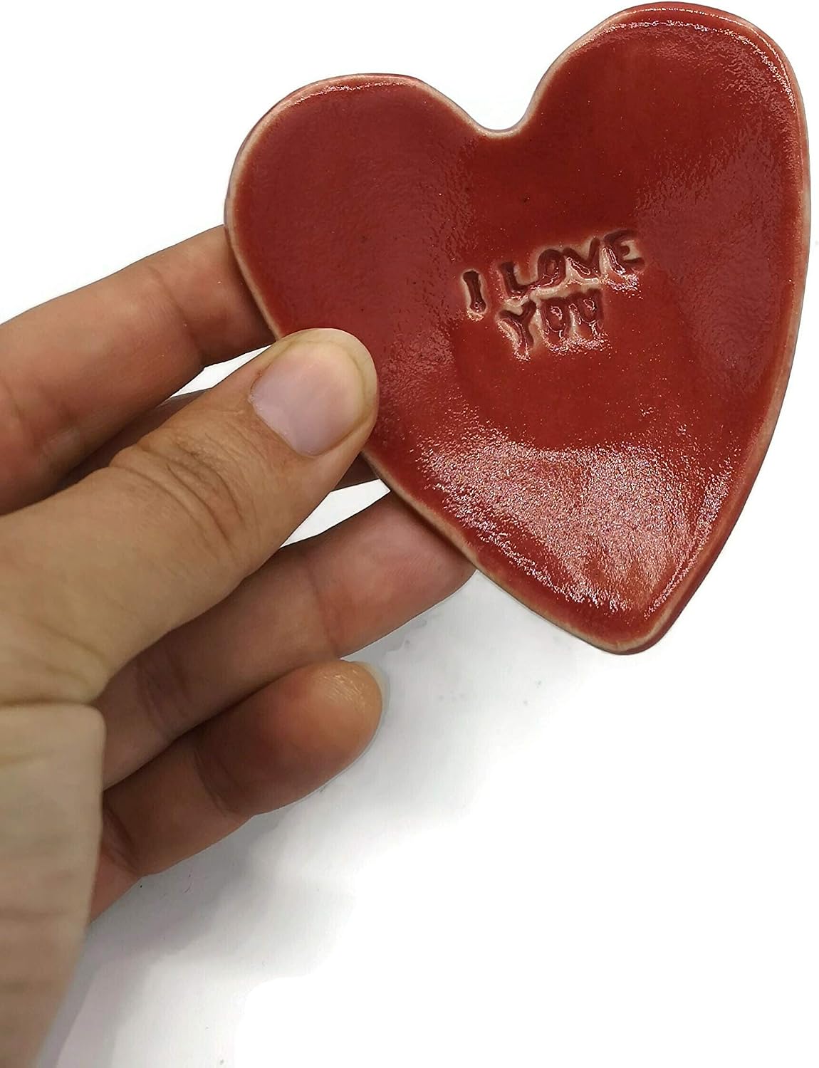 Small Handmade Red Heart Ceramic Bowl, Ring Dish, I Love You Gifts for Him image 2
