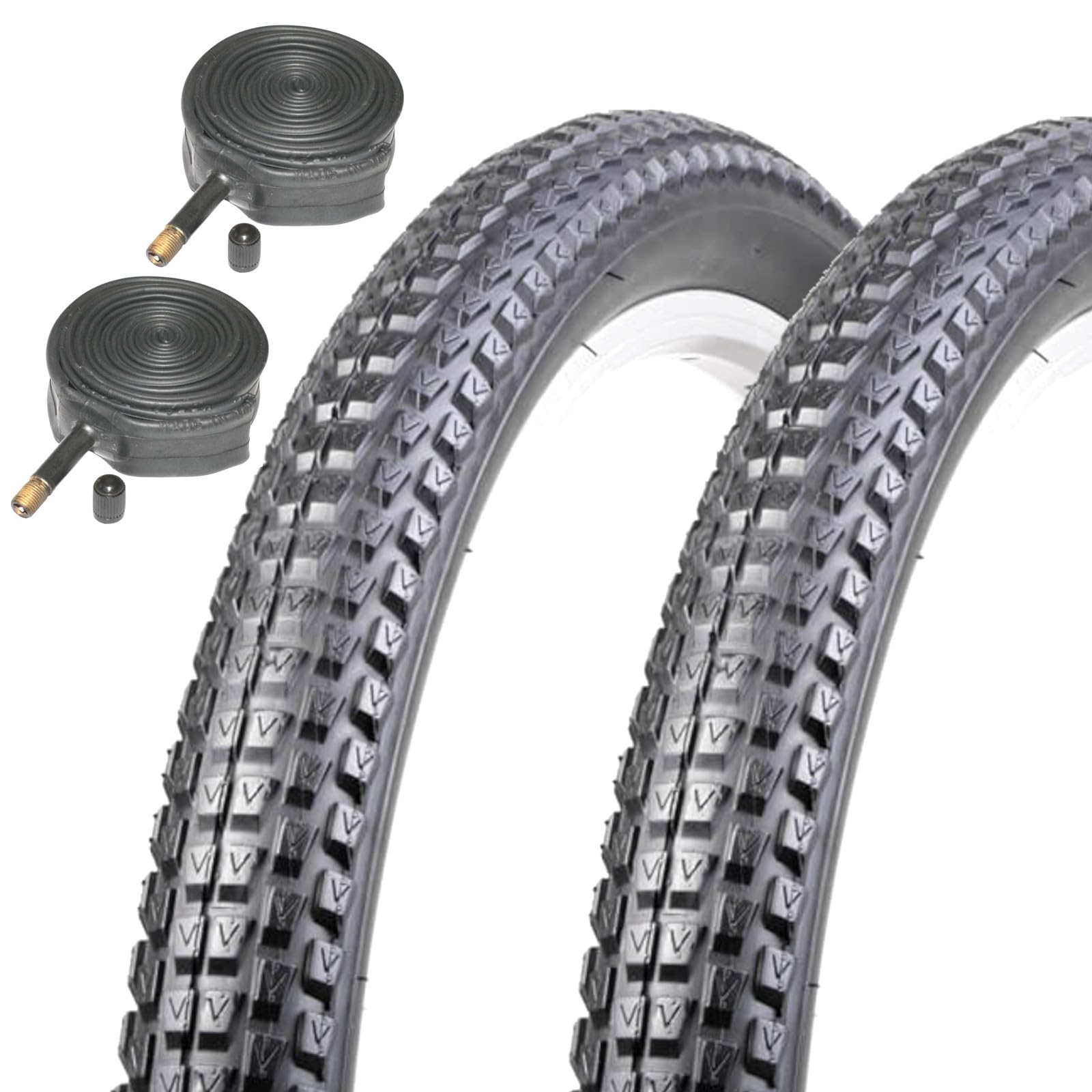 Chaos 27.5" x 2.10 Mountain Knobbly Bike Tyres with Schrader Inner Tubes (Pair)