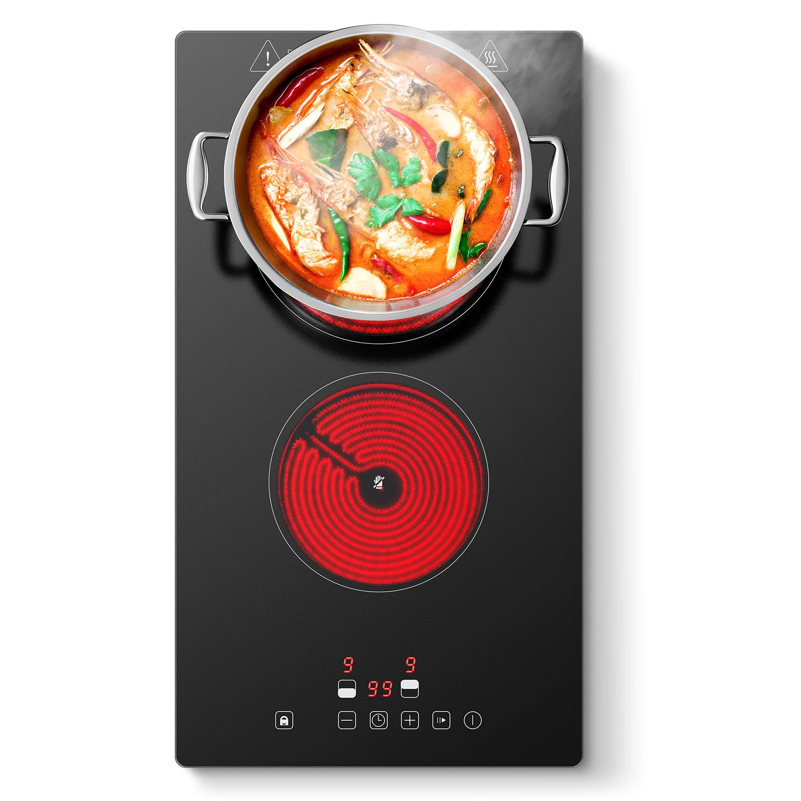 TopStrong - Placa vitrocerámica de 2 fuegos, placa de cocción eléctrica, empotrable 30 cm con control táctil, 3000 W, temporizador 99 min, bloqueo infantil