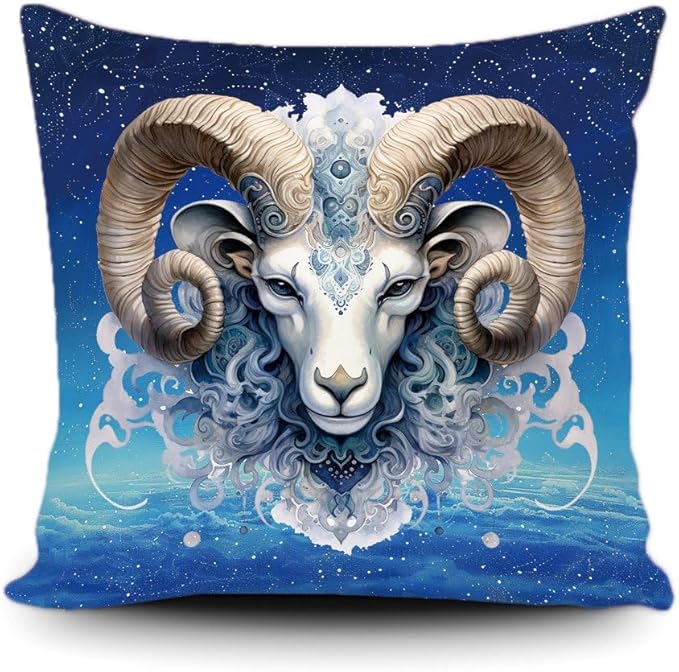 Aries Horoscope Throw Pillow Cover Star Sign Constellation Astrology Symbol Zodiac Blue Galaxy Sky Canvas Pillow Case for Couch Sofa Home Decoration 16X16 Inch Print Double Side