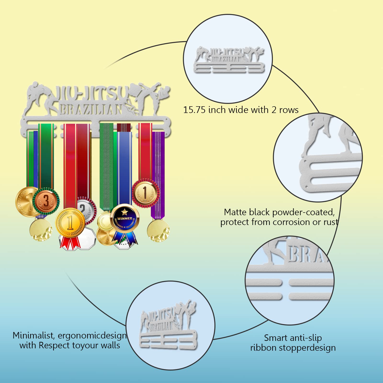 INFUNLY Medal Display Brazilian Jiu Jitsu Award Holder Sports Medal Hanger Rack Wall Mounted Medal Hanger Race Medal Wall Hanger for Brazilian Jiu Jitsu Awards Ribbon - Image 3