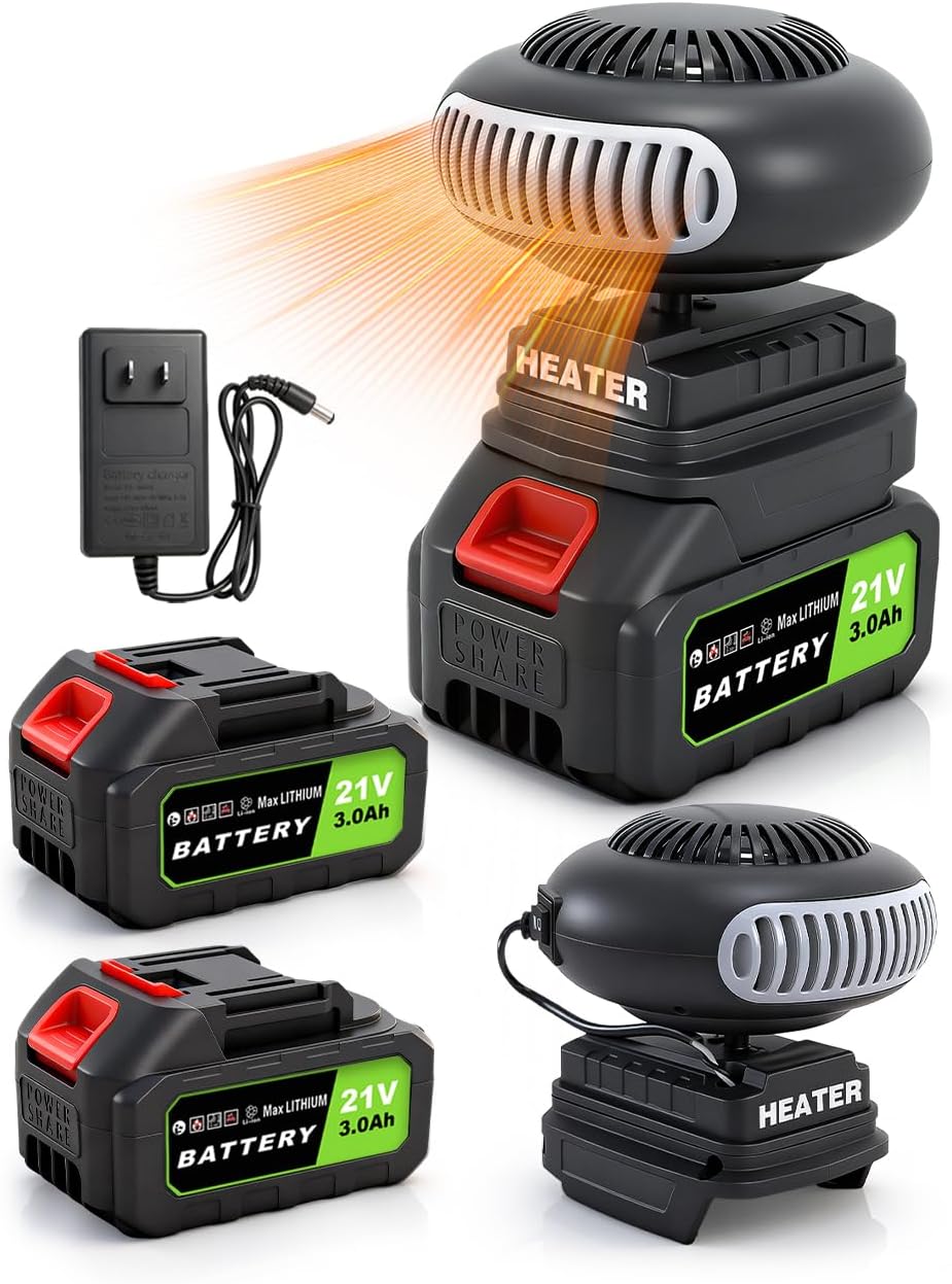 battery powered heater cordless, portable heater car window defroster with two 3000mah rechargeable battery operated heaters with anti tilt design for indoors/cars/camping (60 minutes life)