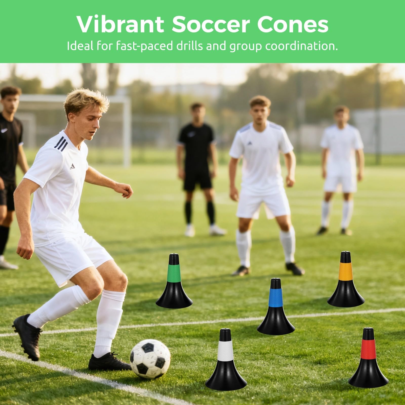 12 conos deportivos de entrenamiento de agilidad, conos marcadores de plástico de 9.4 pulgadas con bolsa de malla de transporte, apilables para fútbol, ejercicios de velocidad de baloncesto