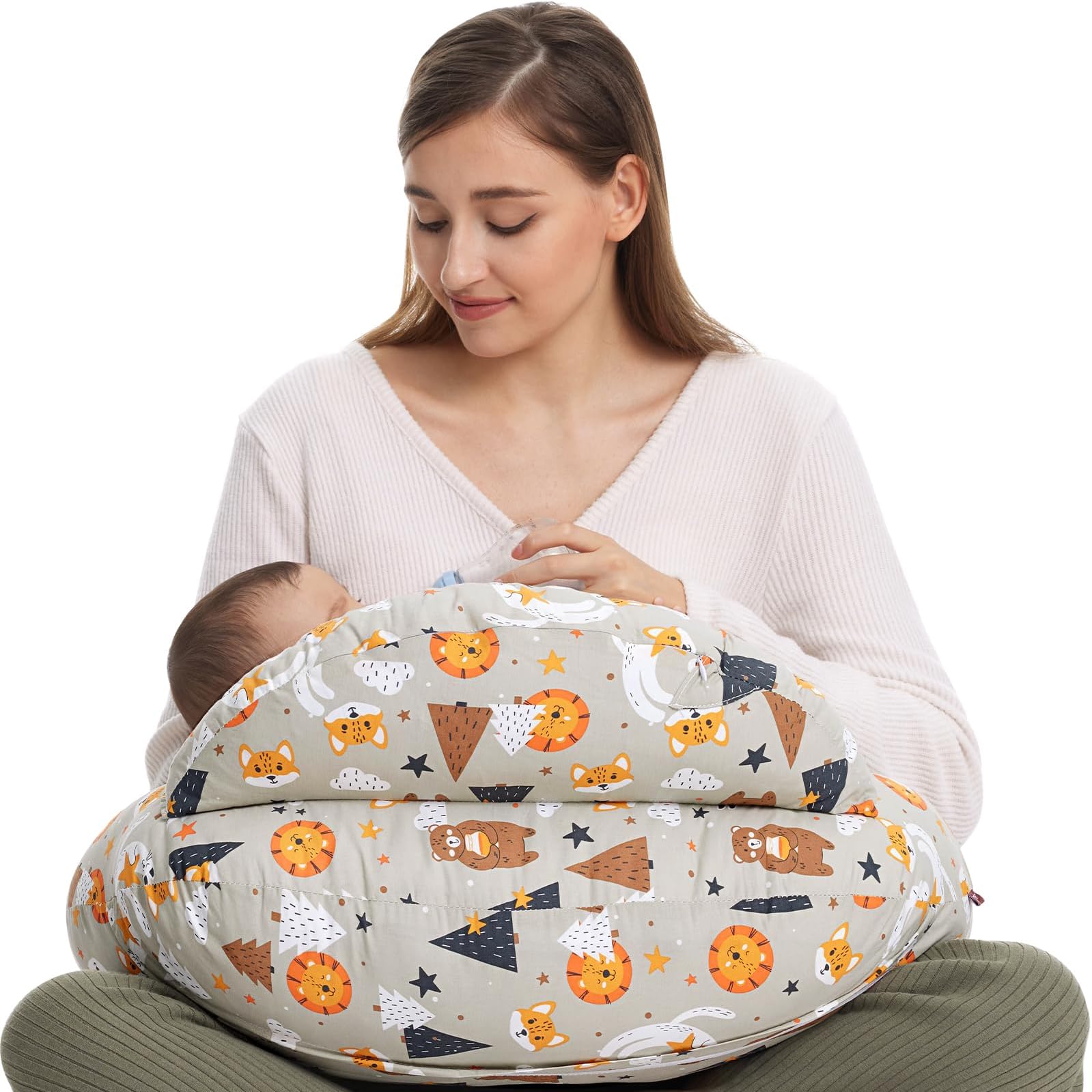 Momcozy Nursing Pillow, Plus Size Breastfeeding Pillows for Ergonomic Support for Mom and Baby, Security Fence Baby Nursing Pillow| Breastfeeding, Bottle Feeding and Removable Cotton Cover
