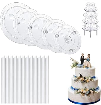 YVPSI 20Pcs Cake Dowel Rods Set 15pcs Cake Tier Supports Rods, 5pcs Cake Separator Plates for 4/6/8/10/12Inch Tiered Cake Stacking Birthday Wedding