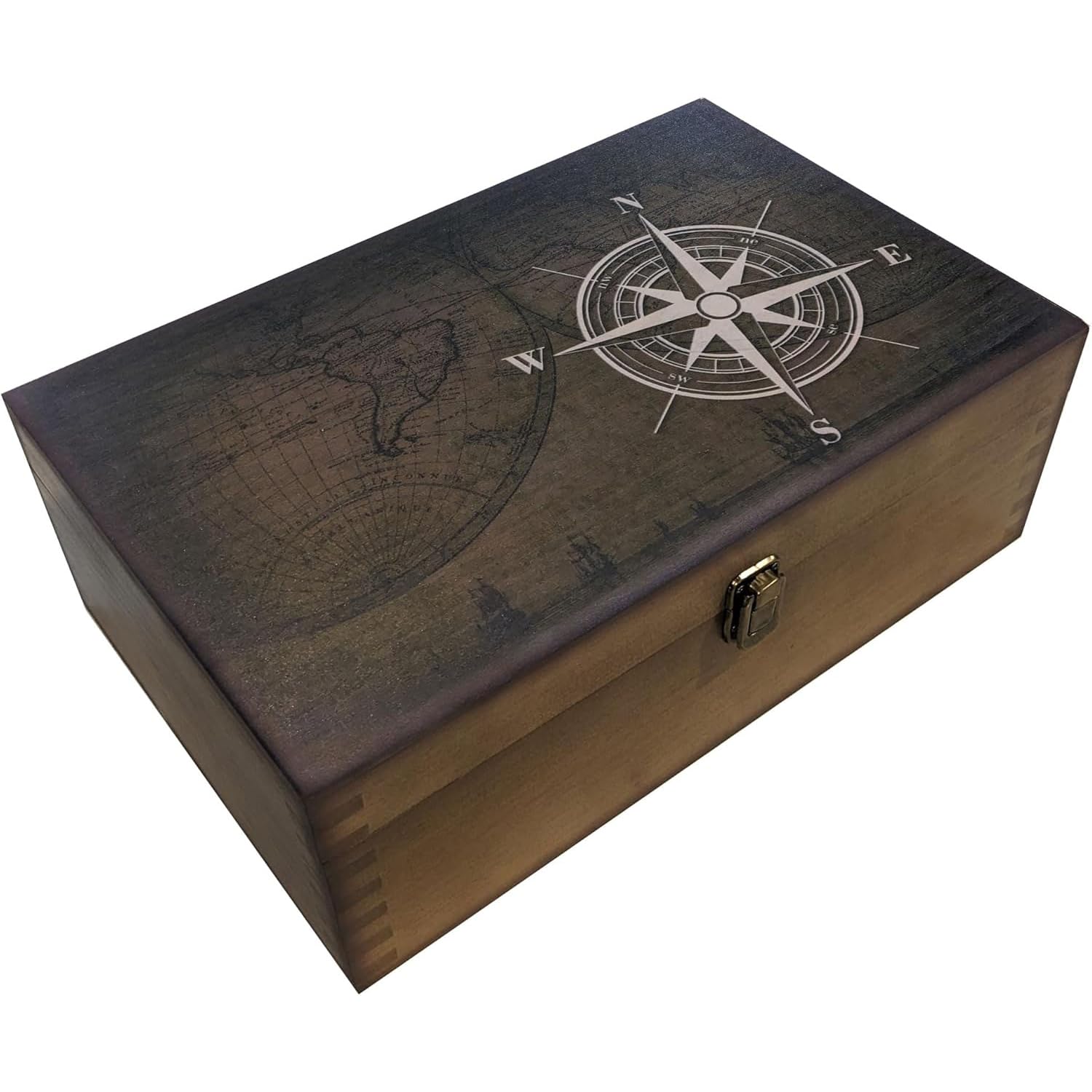 Navigators Erinnerungsbox aus Holz mit Kompass-Design, große Erinnerungsbox für Andenken, dekorative Aufbewahrungsbox für Erinnerungen, Schmuck und Fotos, Gedenkboxen für Männer und Frauen