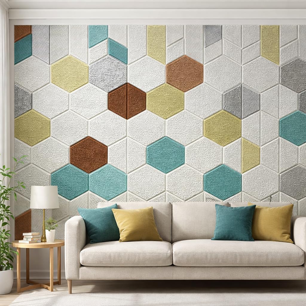 Wall Stickers Wallpaper PE Foam Brick Design DIY Decal (70 x 77 cm) 3D Frames PVC DIY Self Adhesive (White) (Blue Brown)
