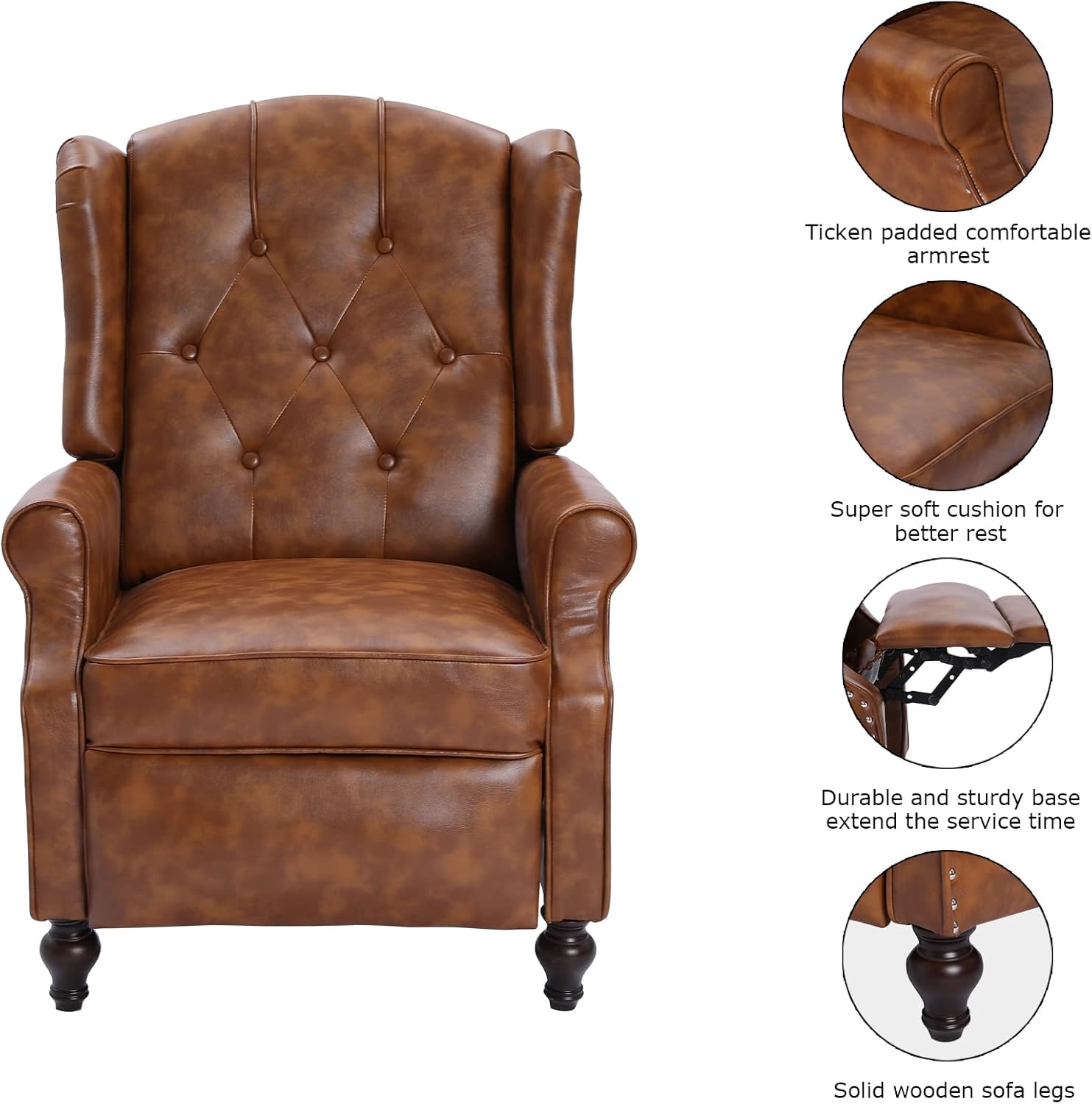 Set of 2 Recliner Wingback Chair-Tufted Armchair Massage Recliner Chair with Heat-Fabric Push Back Recliner with Remote Control,Heating Function,Adjustable Backrest(Pu Brown)