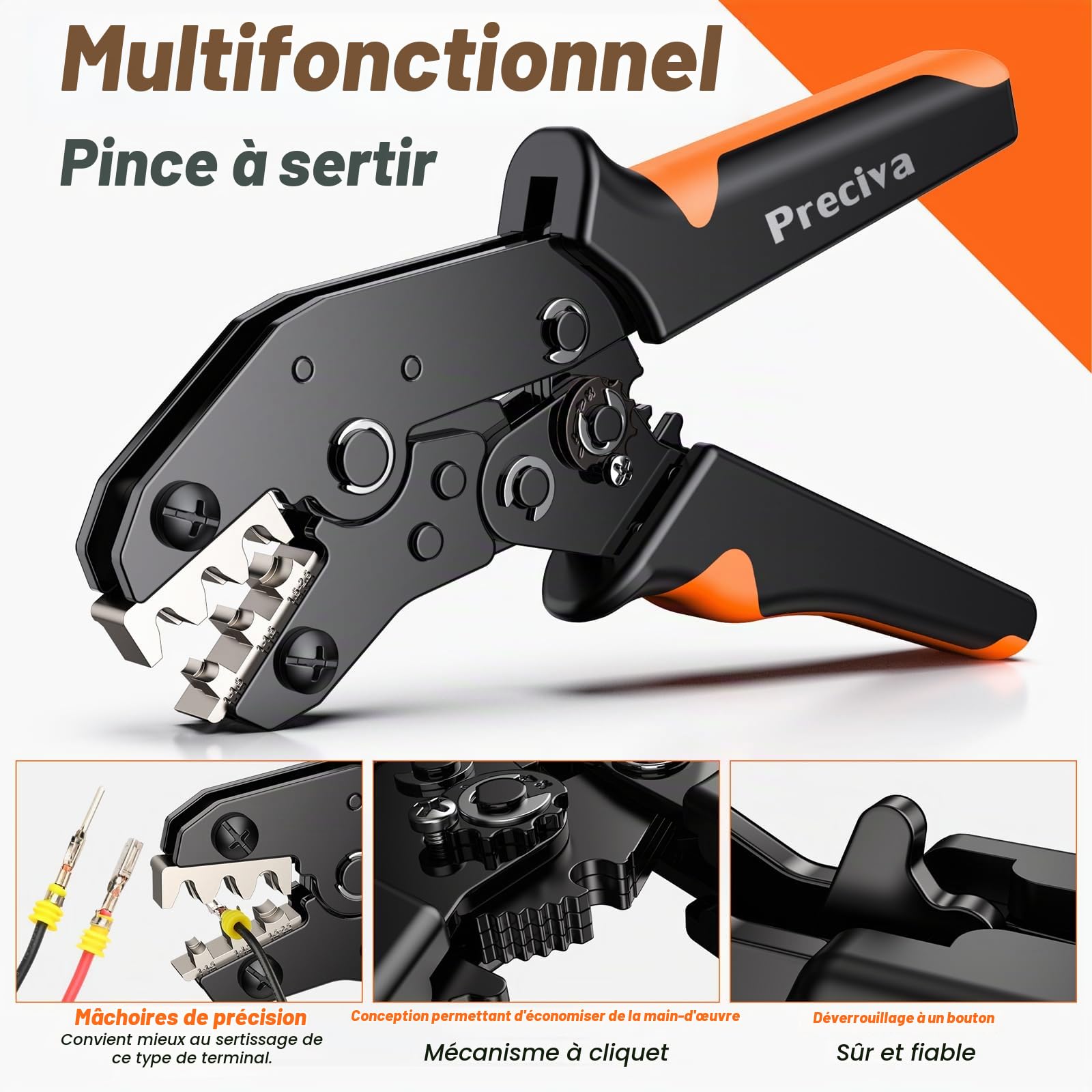 Preciva Pince à Sertir 1-2,5 mm² (AWG 18-14) avec 880 Pièces Connecteur Automobile Kit,de Connecteurs Électriques Étanches IP67, Prises 1/2/3/4/5/6 Broches pour Voiture, Moto, Bateau, Camion,Etc