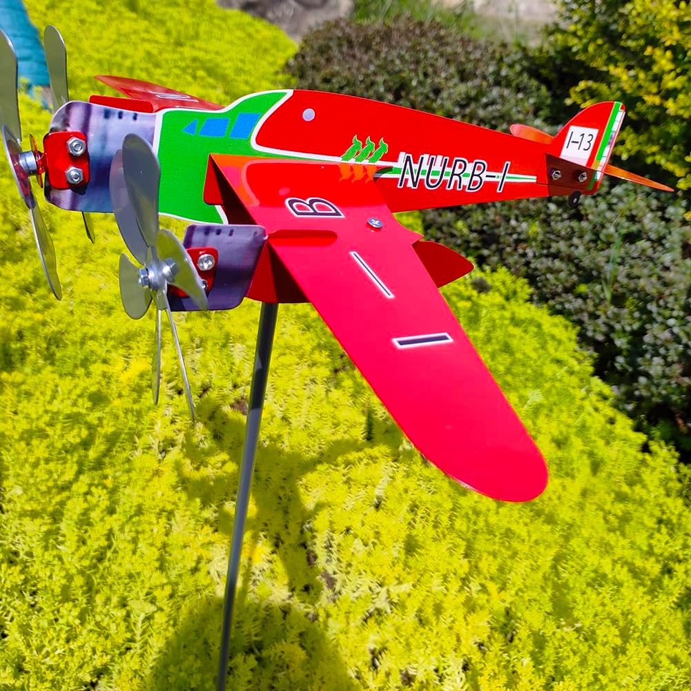 Red Airplane Weathervane, Kinetic Metal Wind Spinners for Yard and Garden, 3D Kinetic Wind Spinner Wind Catchers Sculpture, Airplane Weathervane Metal Wind Spinner