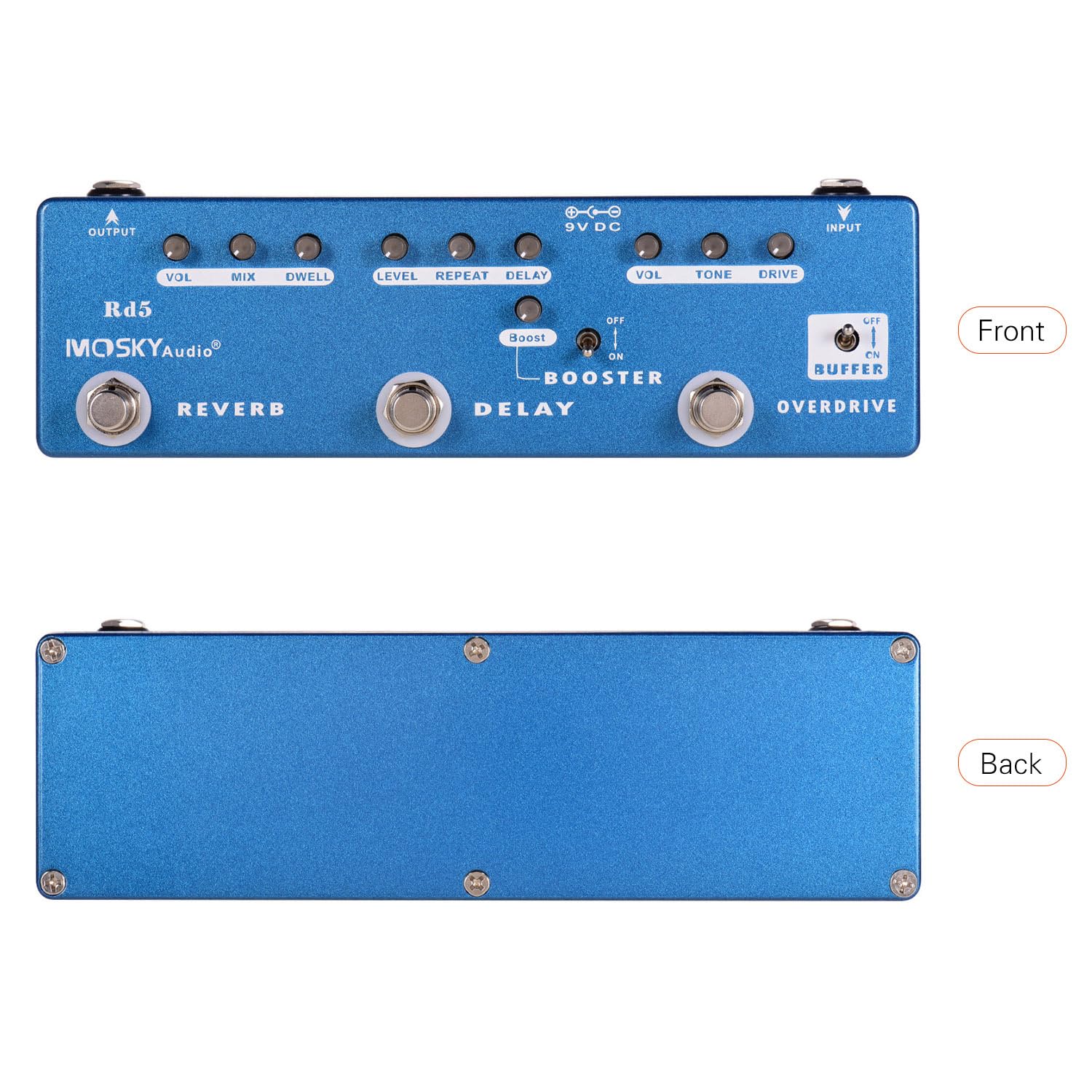 efektów gitarowych 5 w 1 pogłos, opóźnienie, overdrive, wzmocnienie, bufor True Bypass części gitarowe akcesoria