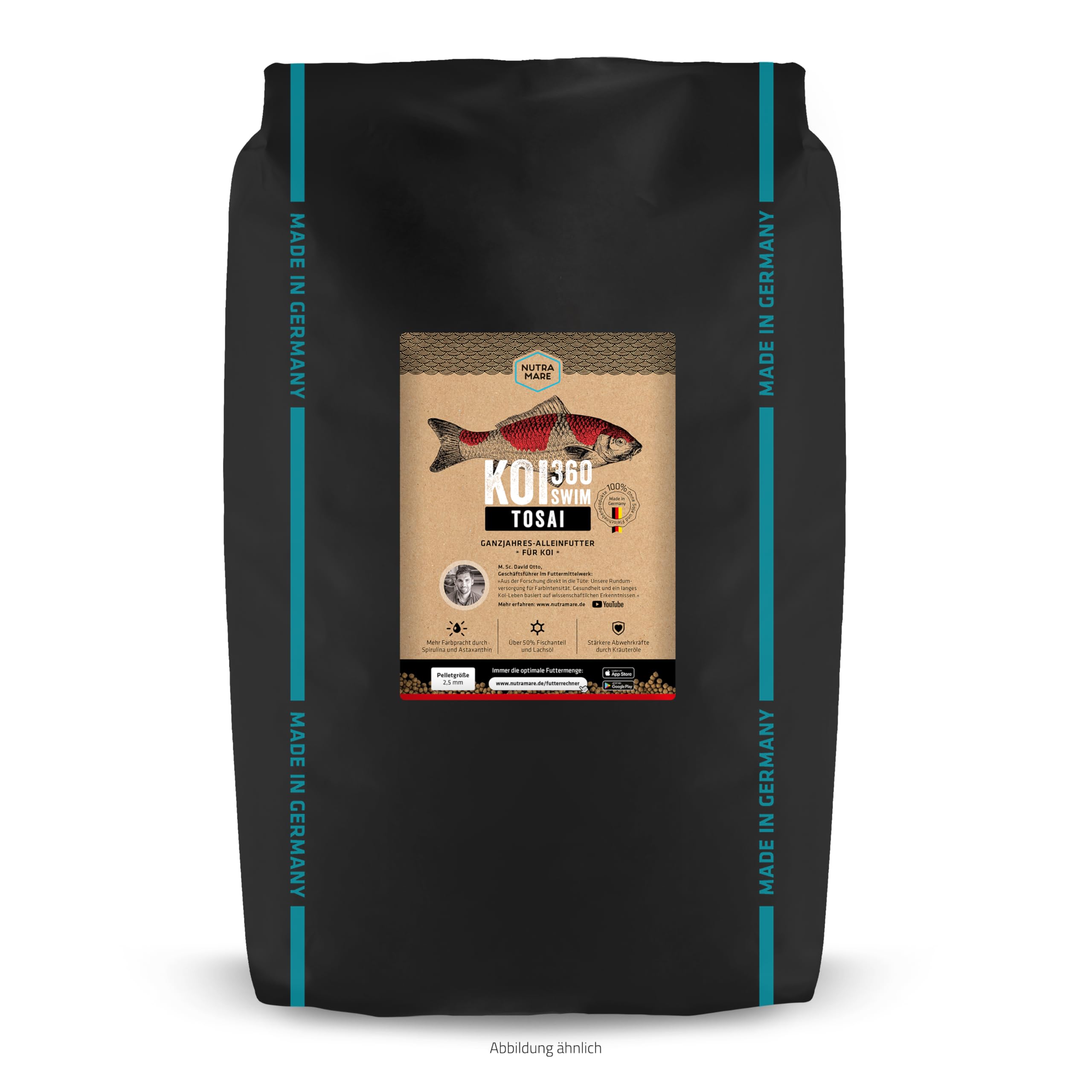 Koi360 Tosai Swim 10 kg, per una crescita potente, piccolo Koi a partire da 12 cm, pellet da 2,5 mm per l'allevamento