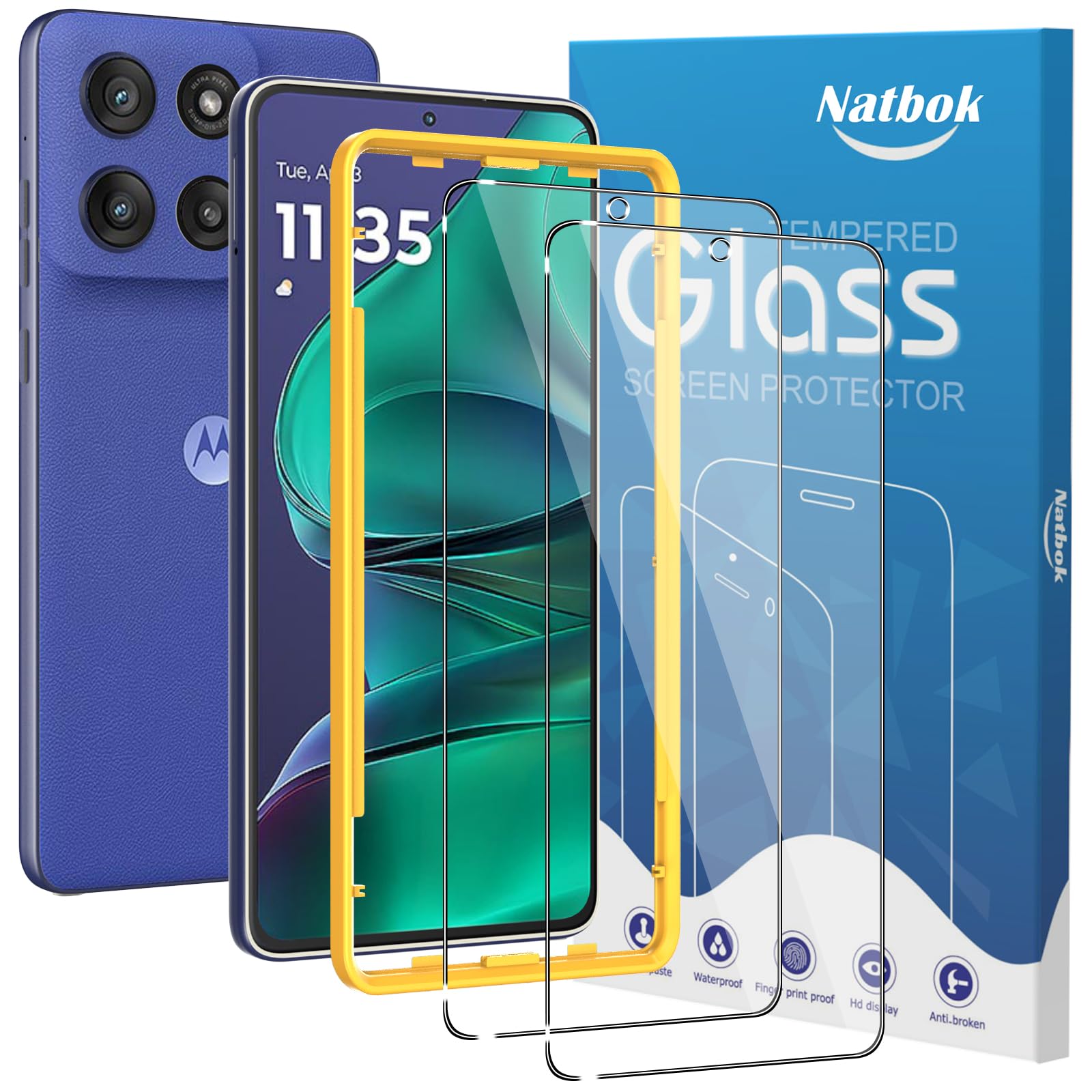 Natbok 2 Pack Compatible with Motorola Moto G Stylus 2025 Screen Protector,with Alignment Frame,9H Tempered Glass Film,HD Clear Scratch Resistant,