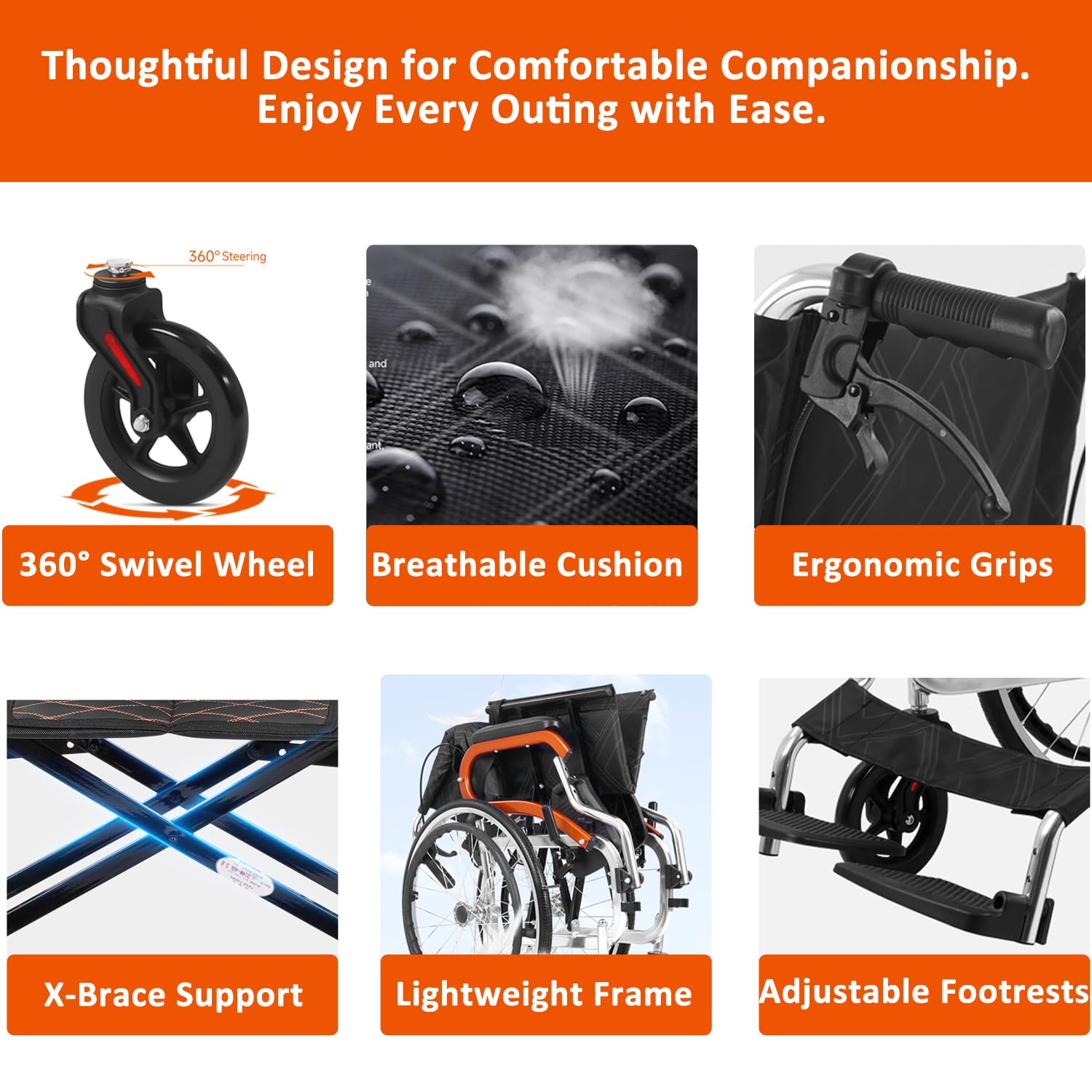 Ultra-Lightweight Travel Wheelchair - Foldable & Portable -4