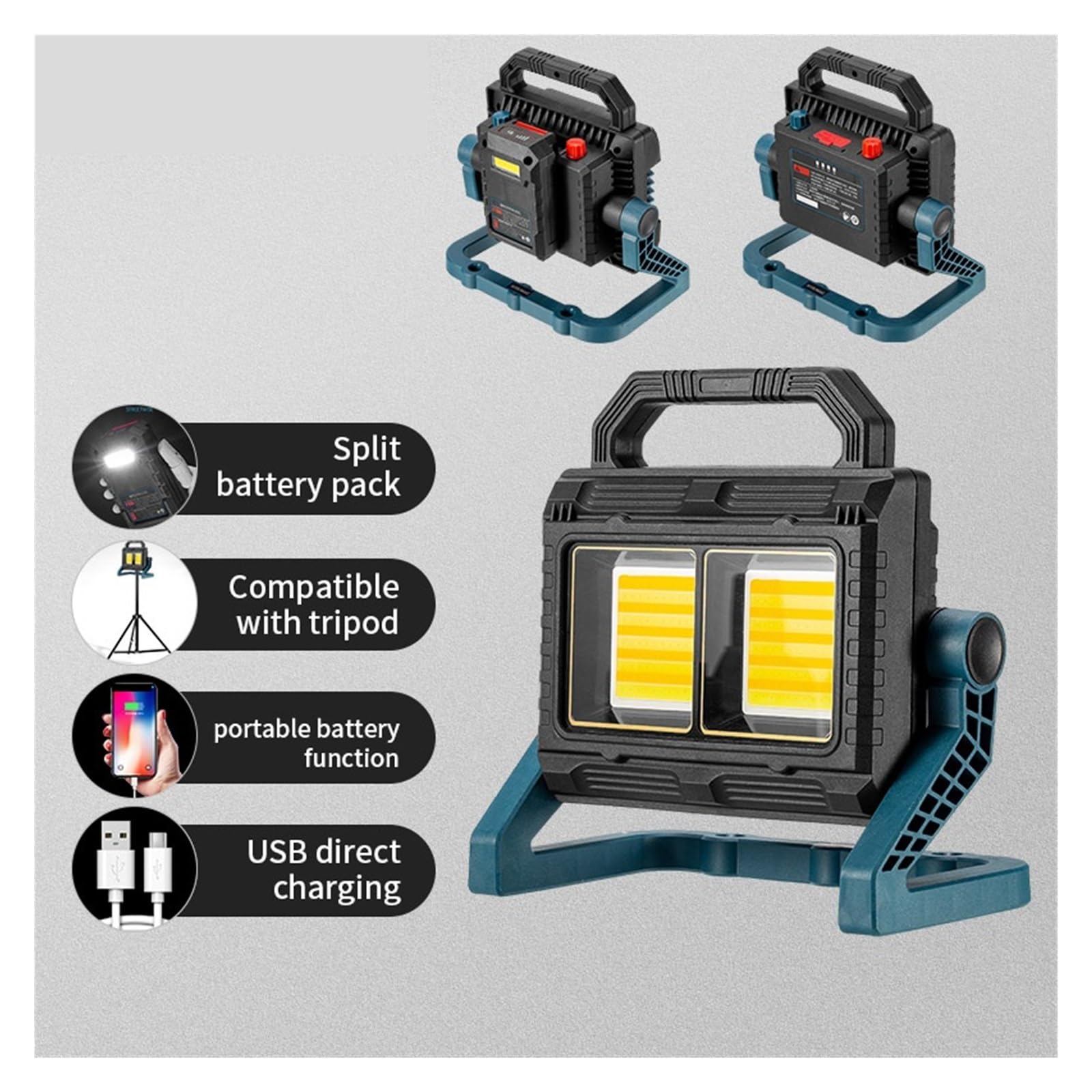 Linterna LED De Alta Potencia, Resistente Al Agua, For Pesca, Recargable Vía USB, Potente Reflector For Acampar Brillo Ultra Alto(W8103B built-in bat)