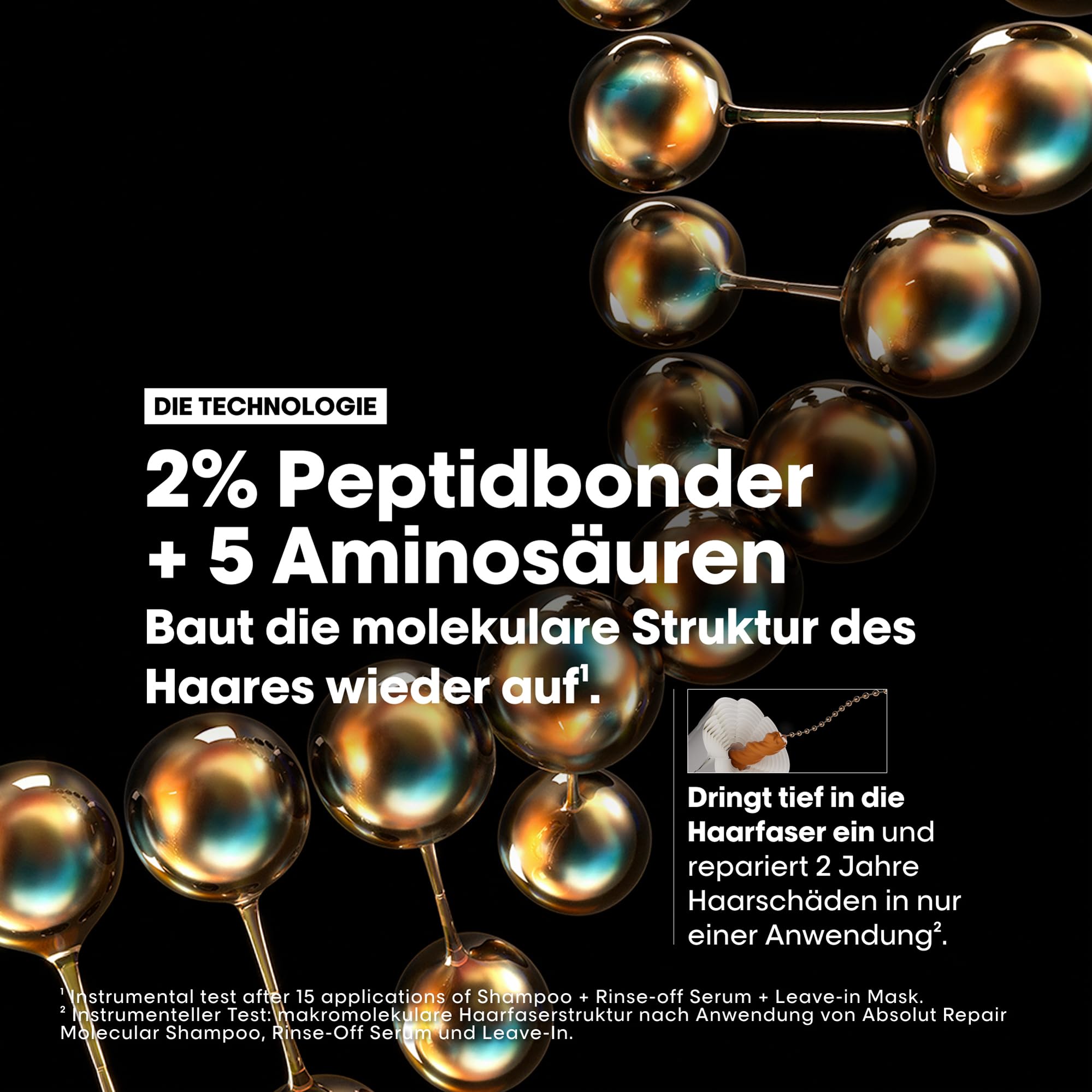 L'Oréal Professionnel Shampoo für strukturgeschädigtes Haar, Zur molekularen Tiefenreparatur, Mit Peptidbondern und 5 Aminosäuren, Serie Expert, Absolut Repair Molecular Shampoo