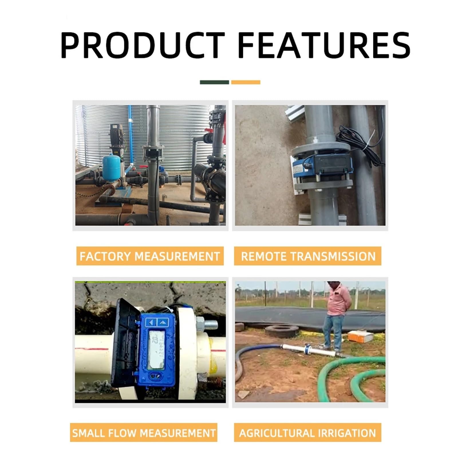 Medidor de flujo de agua ultrasónico digital, medidor de agua remoto alimentado por pilas para riego agrícola, compatible con DN100 DN150
