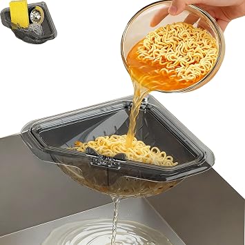 Triangular Draining Basket for Sink Magnetic Corner Sink Strainer Basket, Touch-Free Food Catcher For Kitchen Sink, Kitchen Filter Rack with Twist-Open Bottom Gray